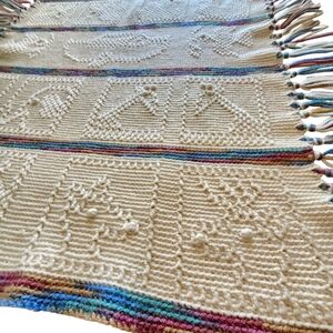 Handmade Knit Baby Blanket Noah's Ark Animals, Rainbow Detailing & Tassels